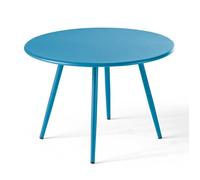 Table basse de jardin ronde en métal bleu pacific 40 cm Palavas, Oviala
