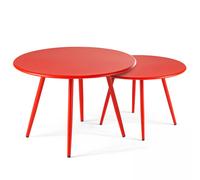 Table Basse De Jardin Ronde En Métal Rouge Rouge