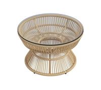 Outsunny Table basse de jardin ronde – Résine aspect rotin, plateau verre trempé Ø60×37H cm Naturel