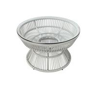 Outsunny Table basse de jardin ronde, résine effet rotin plateau verre trempé Ø60 x 37 cm gris clair