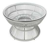 Outsunny Table basse de jardin ronde, résine effet rotin plateau verre trempé Ø60 x 37 cm gris clair