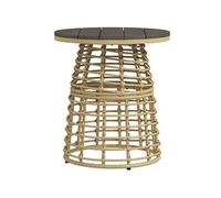 Outsunny Table Basse de Jardin, Table d'appoint extérieur Ronde en résine Aspect rotin métal et Plateau Composite, Ø 45 x 50 cm Naturel