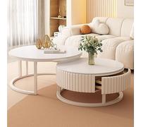 Table basse de rangement Table basse de 31,5" Table basse blanche moderne en cercle 2 en 1 Tables basses rondes Salon Table basse de ferme Assemblage facile pour le salon, la chambre à couch
