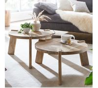 Table Basse de Salon Gigogne - FINEBUY - Bois Massif - Moderne - Ronde