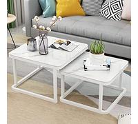 Table Basse De Salon Moderne Tables Basses Gigognes Pour Salon Lot De 2 Tables D'Appoint Empilables Plateau De Table En Verre Trempé Lisse Effet Marbre Pour Salon, ,White E-70cm White+60cm White