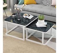Table Basse De Salon Moderne Tables Basses Gigognes Pour Salon Lot De 2 Tables D'Appoint Empilables Plateau De Table En Verre Trempé Lisse Effet Marbre Pour Salon, ,White E-70cm Black+60cm Black