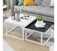 Table Basse De Salon Moderne Tables Basses Gigognes Pour Salon Lot De 2 Tables D'Appoint Empilables Plateau De Table En Verre Trempé Lisse Effet Marbre Pour Salon, ,White E-70cm White+60cm Black