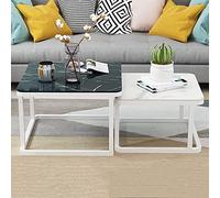 Table Basse De Salon Moderne Tables Basses Gigognes Pour Salon Lot De 2 Tables D'Appoint Empilables Plateau De Table En Verre Trempé Lisse Effet Marbre Pour Salon, ,White E-70cm Black+60cm White