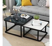 Table Basse De Salon Moderne Tables Basses Gigognes Pour Salon Lot De 2 Tables D'Appoint Empilables Plateau De Table En Verre Trempé Lisse Effet Marbre Pour Salon, ,Black E-70cm Black+60cm White