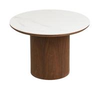 Table basse de salon Noli en céramique blanche et placage frêne foncé ø60 cm - Réf. VK8681847499053