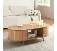 Table basse de salon Nordkapp avec portes coulissantes MDF bambou bois 120 x 55 x 40 cm naturel