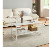 [en.casa] Table Basse de Salon Design avec Compartiment de Rangement Table d'Appoint Style Intemporel Industriel avec Étagère en Grille Acier 102 x 43 x 46 cm Blanc Mat
