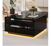 Table basse de salon Table basse relevable avec éclairage LED 1 tiroir et rangement caché Table basse carrée noir