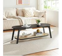 [en.casa] Table Basse de Salon avec Compartiment de Rangement Table d'Appoint Style Intemporel avec Étagère en Toile Synthétique Bambou 120 x 43 x 40 cm Noir Effet Rotin