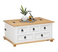 IDIMEX Table Basse de Salon Tequila Coffre Malle de Rangement rectangulaire en Bois Style Mexicain avec 5 tiroirs, en pin Massif lasuré Blanc et Brun