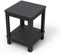 TABLE BASSE DELUXE AVEC DOUBLE ÉTAGÈRE EN RÉSINE POUR USAGE EXTÉRIEUR (39179)