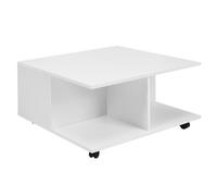 Table basse design 70 x 70 cm blanche | Table de salon avec 2 tiroirs | Table basse à roulettes | Table avec 2 compartiments