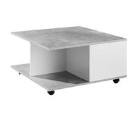 Table basse design 70 x 70 cm gris ciment/blanc | Table de salon avec 2 tiroirs | Table basse à roulettes | Table avec 2 compartiments