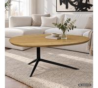 Table basse design acacia massif 87cm ovale table de salon piètement métal