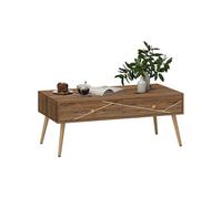 HOMCOM Table Basse Salon, Table de Salon rectangulaire, Style de Luxe léger et Moderne, avec vaste Plateau, 2 tiroirs, Pieds fuselés, Marron