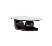 Table basse design BOWL BLACK NICKEL 130 base acier noir plateau marbre blanc