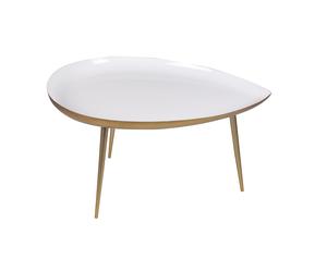 Table basse design en acier laqué blanc et doré L80 cm DROP