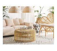 Beliani Table Basse Design Ronde en Rotin Naturel 53 cm Idéale pour Salon au Style Boho et Rustique Intérieur et Extérieur