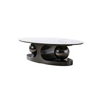 Table basse design SPHERE BLACK NICKEL 130 base métal noir plateau marbre blanc