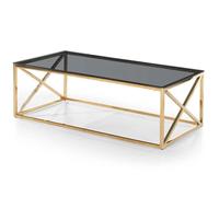 Table basse design Sydney en Verre Fumé et pieds Or - MENZZO - Rectangulaire - Salon - Inox