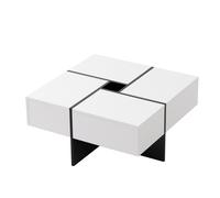 Table basse design, Table de salon, Table carré avec 4 tiroirs, compartiment de rangement intégré et haute stabilité, 70×70×35 cm, Blanc+Noir