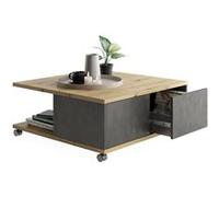Table basse Twiggy, réalisée en panneaux de particules. Equipée de roulettes et de 2 tiroirs. Finition : anthracite & décor en