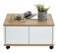 Table Basse Carrée 70 Cm Avec 2 Tiroirs Chêne Et Blanc Multicolore