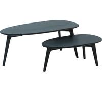 Table basse design WOHNLING Set de 2 tables en bois massif de manguier Table de salon noire, table basse en bois en forme de rein Table basse, set de table rétro 2 pièces Table d'appoint en bois