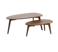 Table basse design WOHNLING Set de 2 tables en bois massif de Sheesham Table de salon brune, table basse en bois en forme de rein Table basse, set de table rétro 2 pièces Table d'appoint en bois