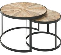 WOHNLING de 2 Tables Basses Design Tables gigognes Rondes en Bois Massif Mango | Table Basse avec Pieds en métal Marron | Set de Table gigogne 2 pièces Bois/métal Noir