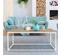 IDMarket – Table basse Detroit 113 cm – Design industriel bois et métal blanc