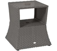 Table basse d'extérieur en rotin Outsunny, table d'appoint de jardin en osier avec trou pour parasol et espace de rangement pour balcon, porche, gris foncé