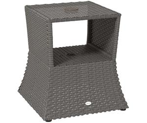 Table basse d'extérieur en rotin Outsunny, table d'appoint de jardin en osier avec trou pour parasol et espace de rangement pour balcon, porche, gris foncé