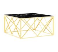 Table basse dorée 80 x 80 x 40 cm - Acier inoxydable et verre trempé aspect marbre noir - Table de salon moderne pour une ambiance élégante