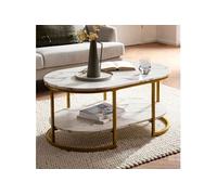 Table basse double plateau 100x60x45 cm aspect marbre blanc et doré