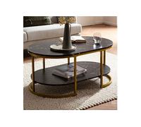Table basse double plateau 100x60x45 cm aspect marbre noir et doré