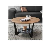 Table basse double plateau 70x70x40 cm en chêne, verre et métal