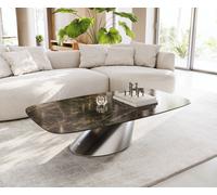 Table basse Edge bateau 140x80 cm céramique Emperador Extra Lucidato brun foncé Conis acier inoxydable brossé