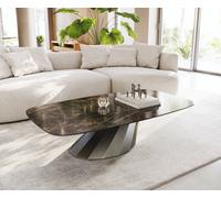 Table basse Edge bateau 140x80 cm céramique Emperador Extra Lucidato brun foncé Parabi métallique argent