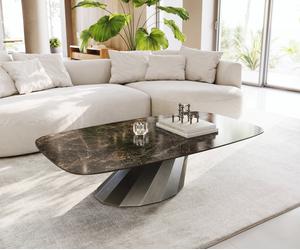 Table basse Edge bateau 140x80 cm céramique Emperador Extra Lucidato brun foncé Parabi métallique argent