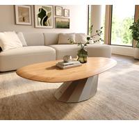 Table basse Edge Oval 140x75 cm chêne naturel bord arrondi Parabi acier inoxydable brossé