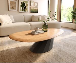 Table basse Edge Oval 140x75 cm chêne naturel bord arrondi Parabi métal noir