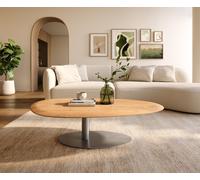 Table basse Edge Oval 140x75 cm chêne naturel bord arrondi Vibany acier inoxydable brossé