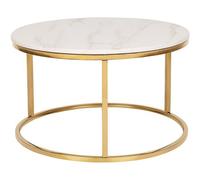 Beliani Table Basse Ronde avec Plateau Effet Marbre Beige en MDF et Cadre en Métal Doré au Style Moderne et Glamour