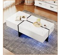 Table basse - Effet marbre blanc glossy + structure noire - LED contrôlable via app - 100x50x34.5 cm